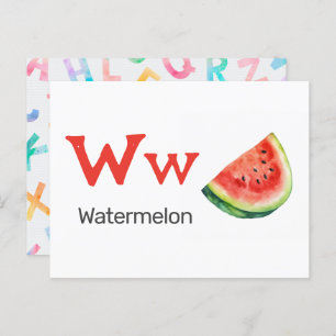 Carte Postale W est pour Watermelon - Alphabet Flash Card