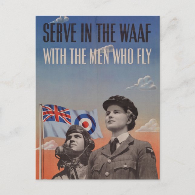 Carte Postale WAAF en uniforme avec pilote à côté d'elle (Devant)