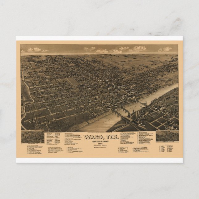 Carte Postale Waco Texas en 1886 (Devant)