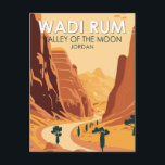 Carte Postale Wadi Rum Jordan Travel Art Vintage<br><div class="desc">OEuvre vectorielle Wadi Rum. Également connu sous le nom de Vallée de la Lune,  il est une vallée coupée dans le grès et la roche de granit dans le sud de la Jordanie.</div>