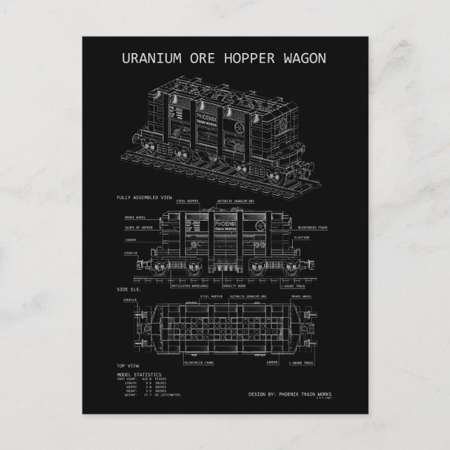 Carte Postale Wagon-trémie à minerai d'uranium PTW "Plan" (Devant)