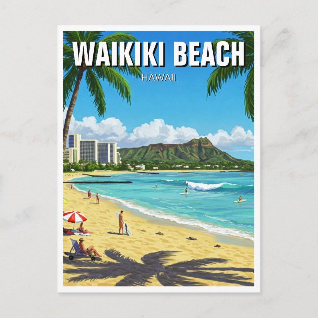 Carte Postale Waikiki Beach Oahu Hawaii Travel (Devant)