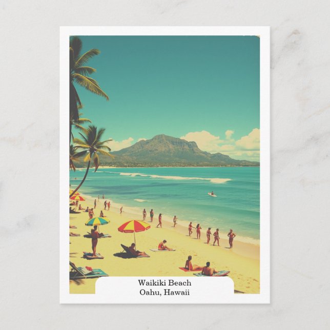 Carte Postale Waikiki Beach, Oahu, Hawaii Travel Vintage (Devant)