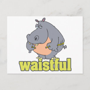 Carte Postale waistful diet hippo pun cartoon measuring waist