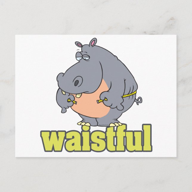 Carte Postale waistful diet hippo pun cartoon measuring waist (Devant)