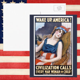 Carte Postale Wake Up America! Vintage Patriotic Freedom Art