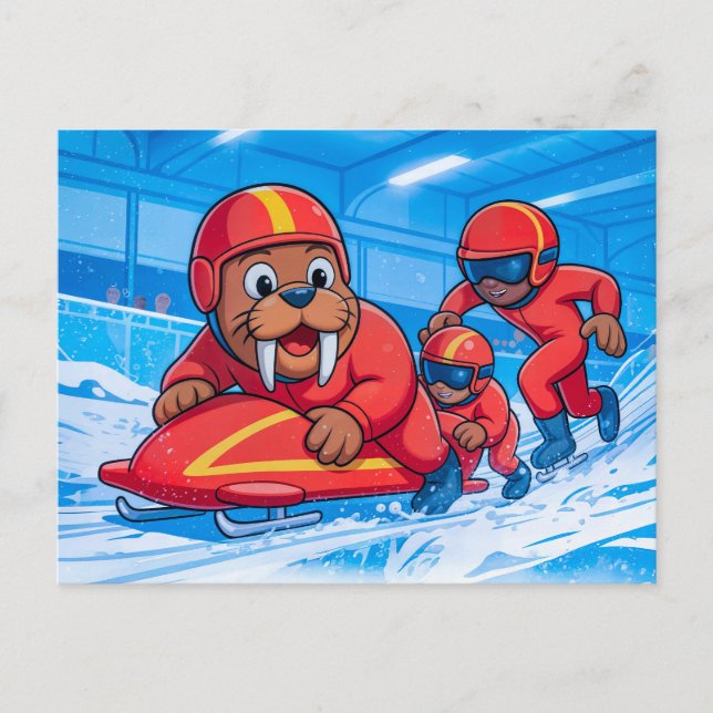 Carte Postale Walrus Starting a Bobsleigh Run on a Snowy Track (Devant)
