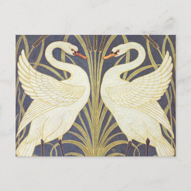 Carte Postale Walter Crane Swan, Jonc et Iris Art nouveau (Devant)