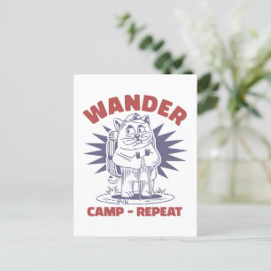 Carte Postale Wander Camp Repeat - Camper de chat Vintage
