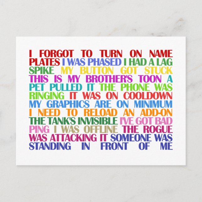 Carte Postale Warcraft Raid Excuses (Devant)