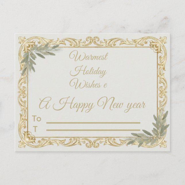 Carte Postale Warmest Wishes Elegant Gold and Sage Holiday Postc (Devant)