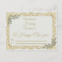 Warmest Wishes Elegant Gold and Sage Holiday Postc