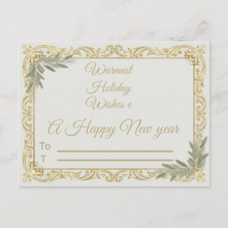 Carte Postale Warmest Wishes Elegant Gold and Sage Holiday Postc