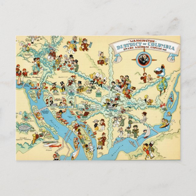 Carte Postale Washington, DC.  Funny VintageMap (Devant)
