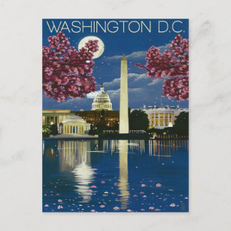 Carte Postale Washington DC la nuit, maison blanche, printemps