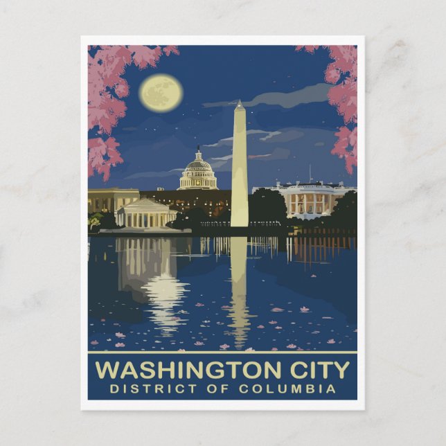 Carte Postale Washington DC, reflets de l'eau la nuit, voyage (Devant)
