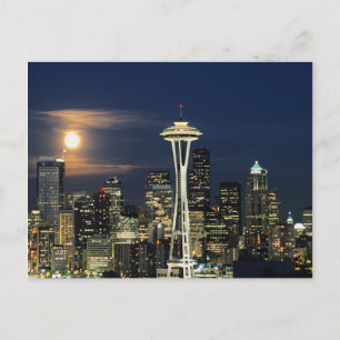 Carte Postale Washington, Seattle, Skyline la nuit depuis Kerry