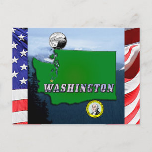 Carte Postale Washington State Map Faux Quarter, Phoque, Montagn