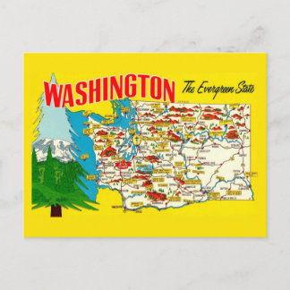 Carte Postale Washington State Map Vintage Postcard