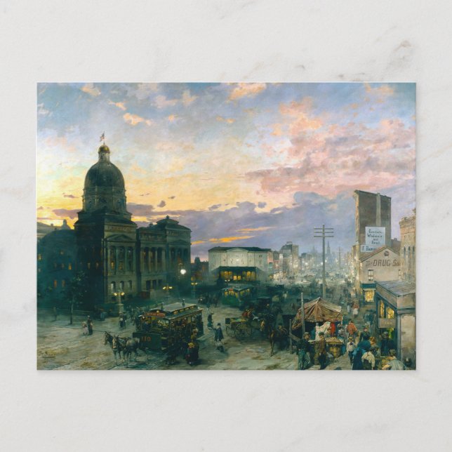 Carte Postale Washington Street Indianapolis Indiana Peinture (Devant)