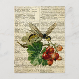 Carte Postale wasp floral art sur la page de dictionnaire vintag