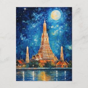 Carte Postale Wat Arun Bangkok Thaïlande Temple Nuit Aquarelle