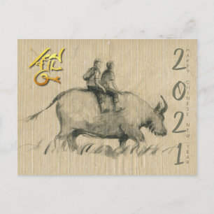 Carte Postale Water Buffalo Children Chinese Ox Année 2021 PostC
