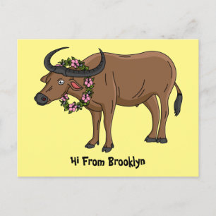 Carte Postale Water buffalo with flowers