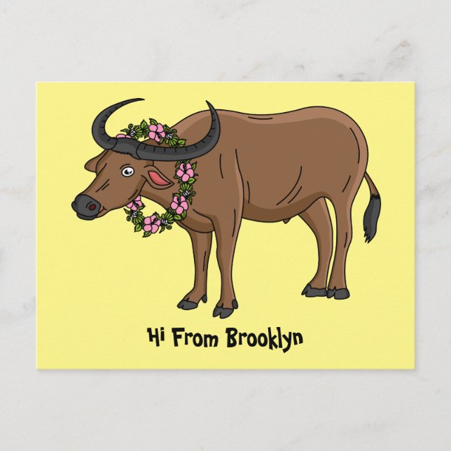 Carte Postale Water buffalo with flowers (Devant)