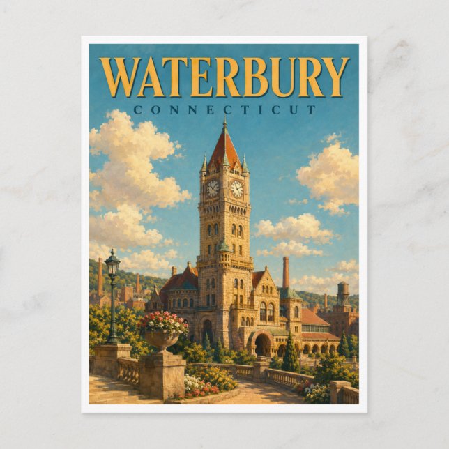 Carte Postale Waterbury Connecticut Clock Tower GeoSaga (Devant)