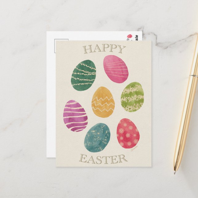 Carte Postale Watercolor Abstract Easter Egg Postcard (Devant/Arrière en situation)