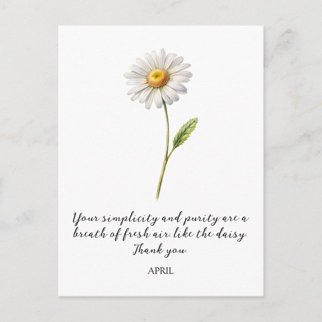 CARTE POSTALE WATERCOLOR APRIL DAISY BIRTH FLOWER POSTCARD (Devant)