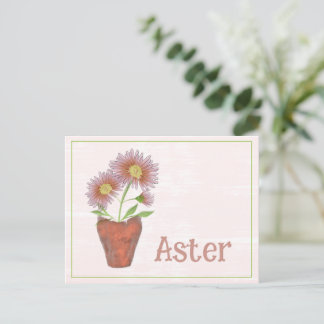 Carte Postale Watercolor Art Aster Flower September Birthday