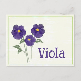 Carte Postale Watercolor Art Viola Flower February Birthday