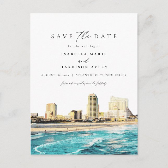 Carte Postale Watercolor Atlantic City New Jersey City Skyline (Devant)