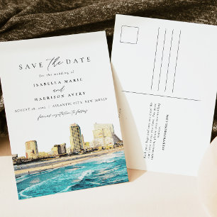 Carte Postale Watercolor Atlantic City New Jersey City Skyline