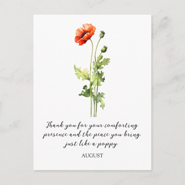 CARTE POSTALE WATERCOLOR AUGUST POPPY BIRTH FLOWER POSTCARD (Devant)