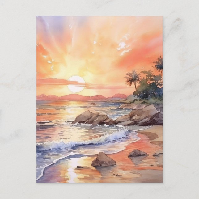 Carte Postale Watercolor Beach Sunset Arrière - plan (Devant)