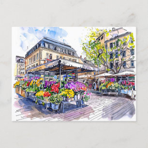 Carte Postale Watercolor Berlin Market Fleurs été