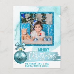 Carte Postale Watercolor Blue Glitter Foil   PHOTO