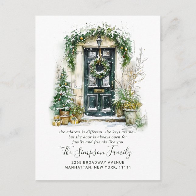 Carte Postale Watercolor Christmas Door  Moving Announcement (Devant)