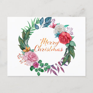 Carte Postale Watercolor Christmas Wreath Joyeux Noël