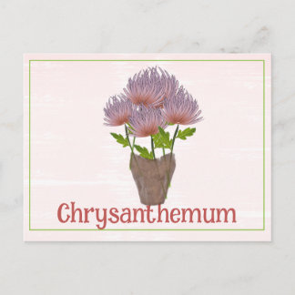 Carte Postale Watercolor Chrysanthemum Flower November Birthday