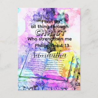 Carte Postale Watercolor cross bible verse Christian 