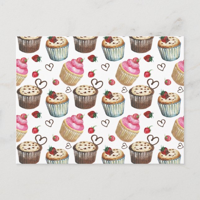 Carte Postale Watercolor cupcakes (Devant)