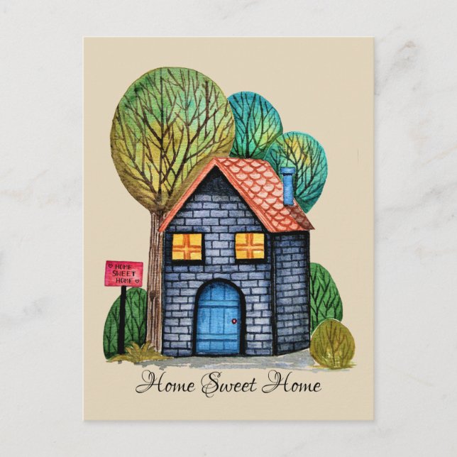 Carte Postale Watercolor cute Home Sweet Home Art (Devant)