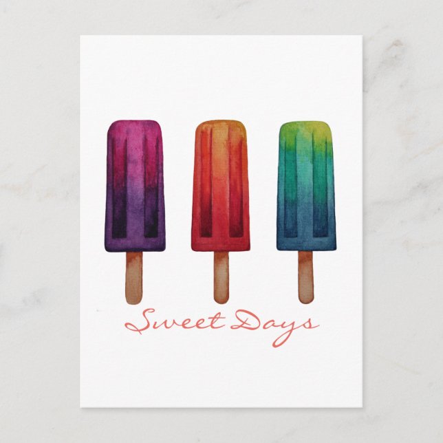 Carte Postale Watercolor Cute Popsicle Glaces Creams (Devant)