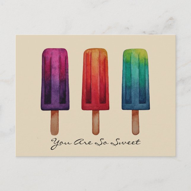 Carte Postale Watercolor Cute Popsicle Glaces Creams (Devant)