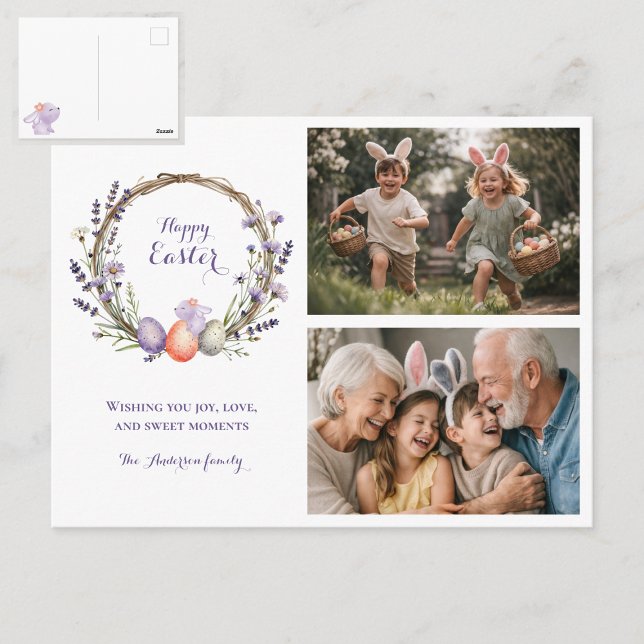 Carte Postale Watercolor Easter Lavender Cute Bunny 2 Photo  (Créateur téléchargé)