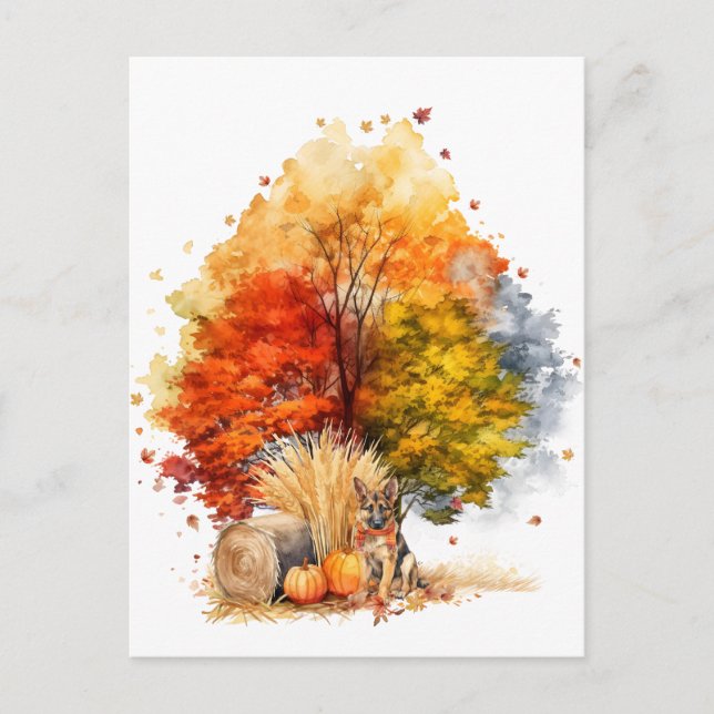 Carte Postale Watercolor Fall Chig Design - Berger allemand (Devant)